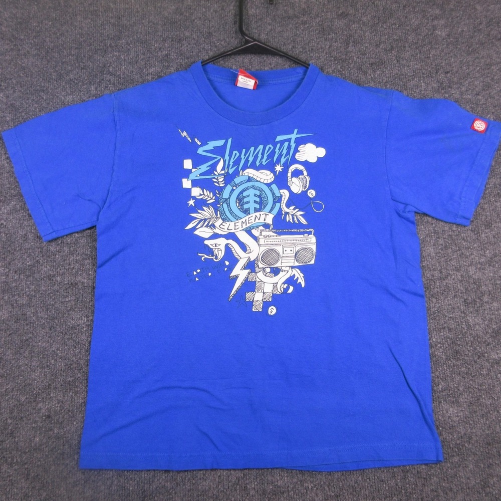 Y2K Element Shirt Kids Large Blue Graphic T Shirt Tee Skateboarding Logo USA